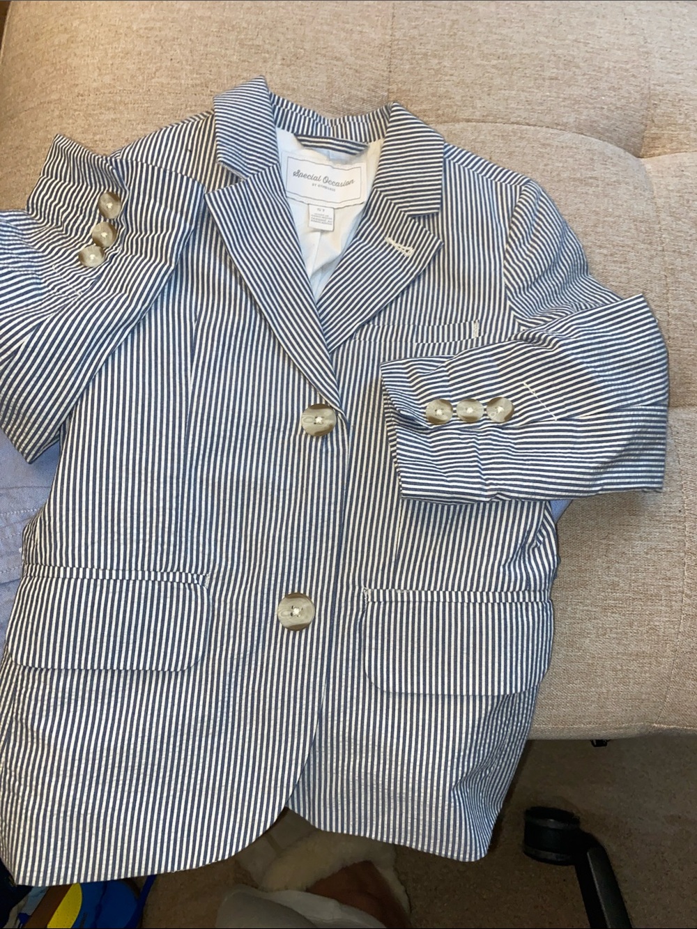 Gymboree Navy and White Striped Seersucker Blazer